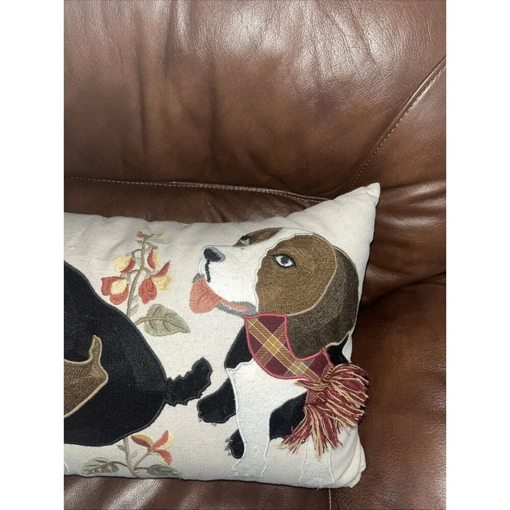 Pier 1 Imports Decorative Rectangular Throw Pillow Embroidered Beagles Fall